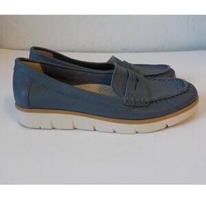White Mountain Women 7.5 M Blue Comfort Shoes Leather Astella Slip On Wedge
